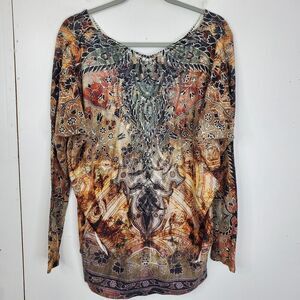 Womens Blouse Artsy Y2K All Over Studded Goblin Eclectic Bold Knit Neck WOmens M